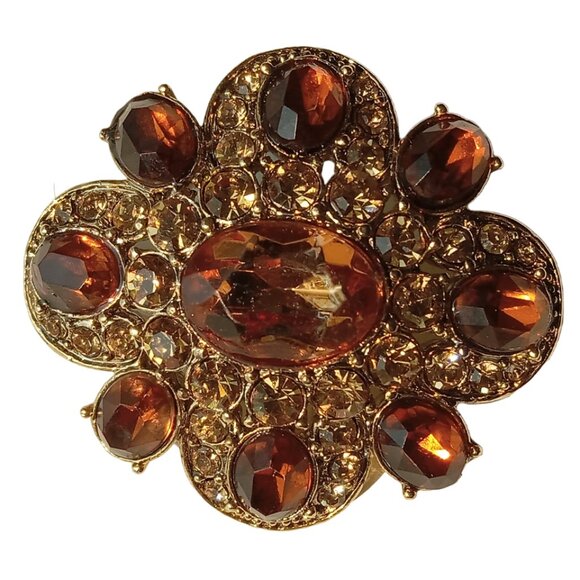 Liz Claiborne Bi-Colored Topaz Brooch, Amber Colored Pin, Fall Colors - Picture 15 of 16